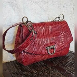 Salvatore Ferragamo Crimson Lizard-Embossed Shoulder Bag